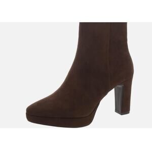 Anne Klein Jailene Women's Block Heel Dress Bootie Dk Brown Faux Suede Sz 10.5m